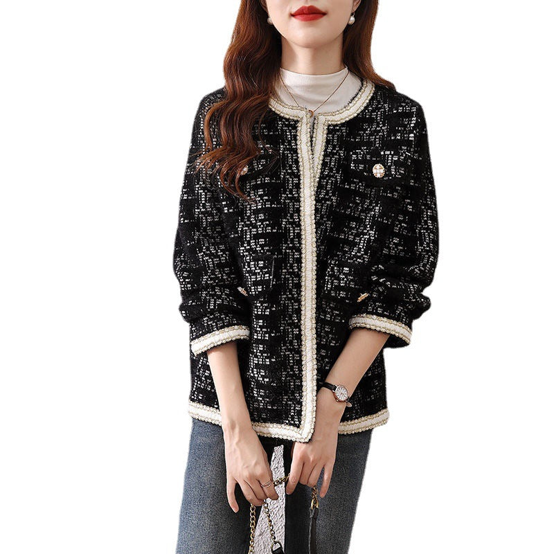 Round neck mink fur sweater jacket for women