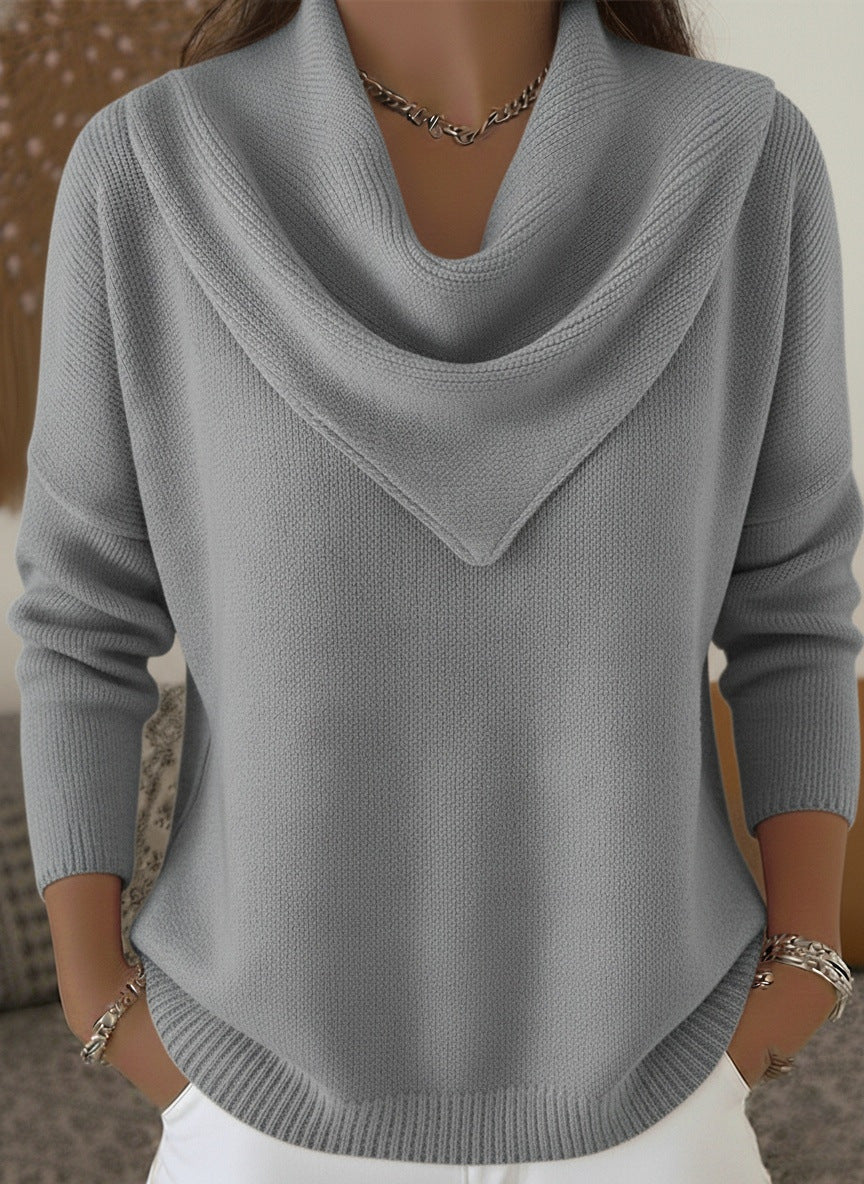 Solid color long sleeved sweater for autumn and winter