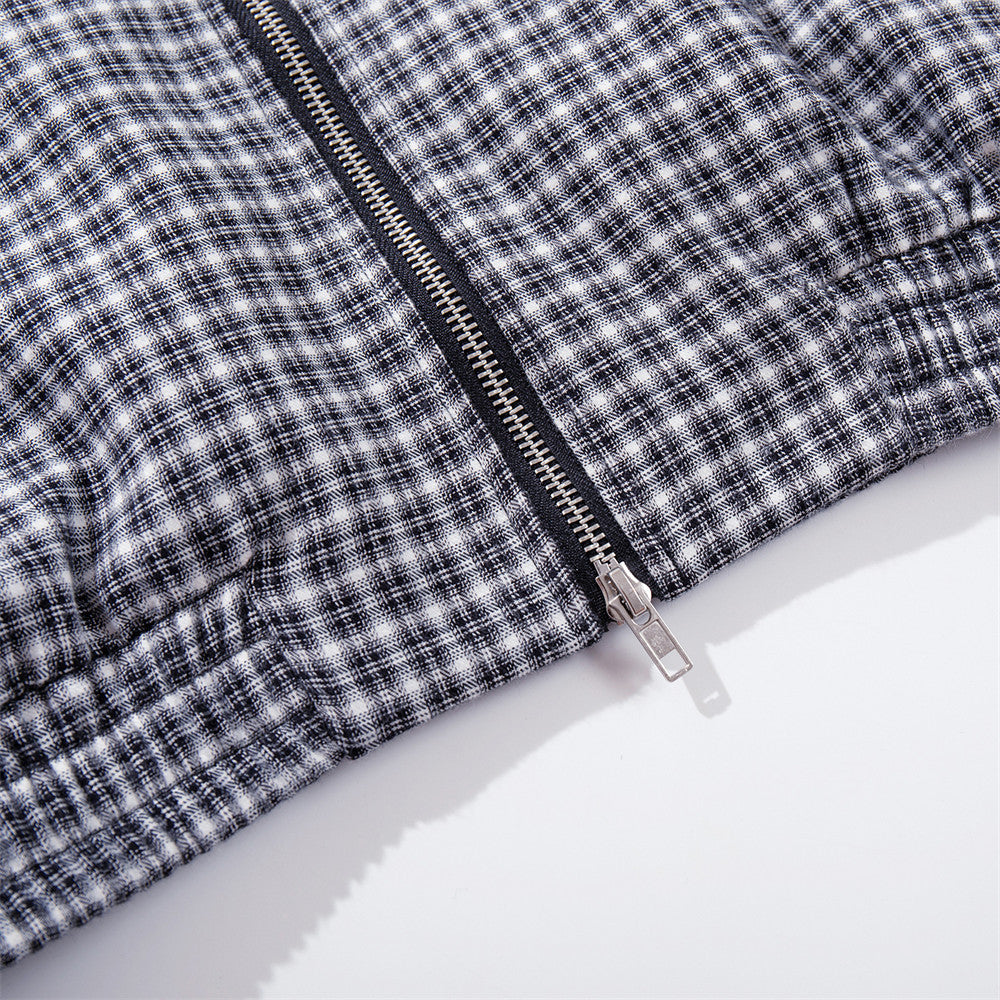 Plaid lapel short jacket