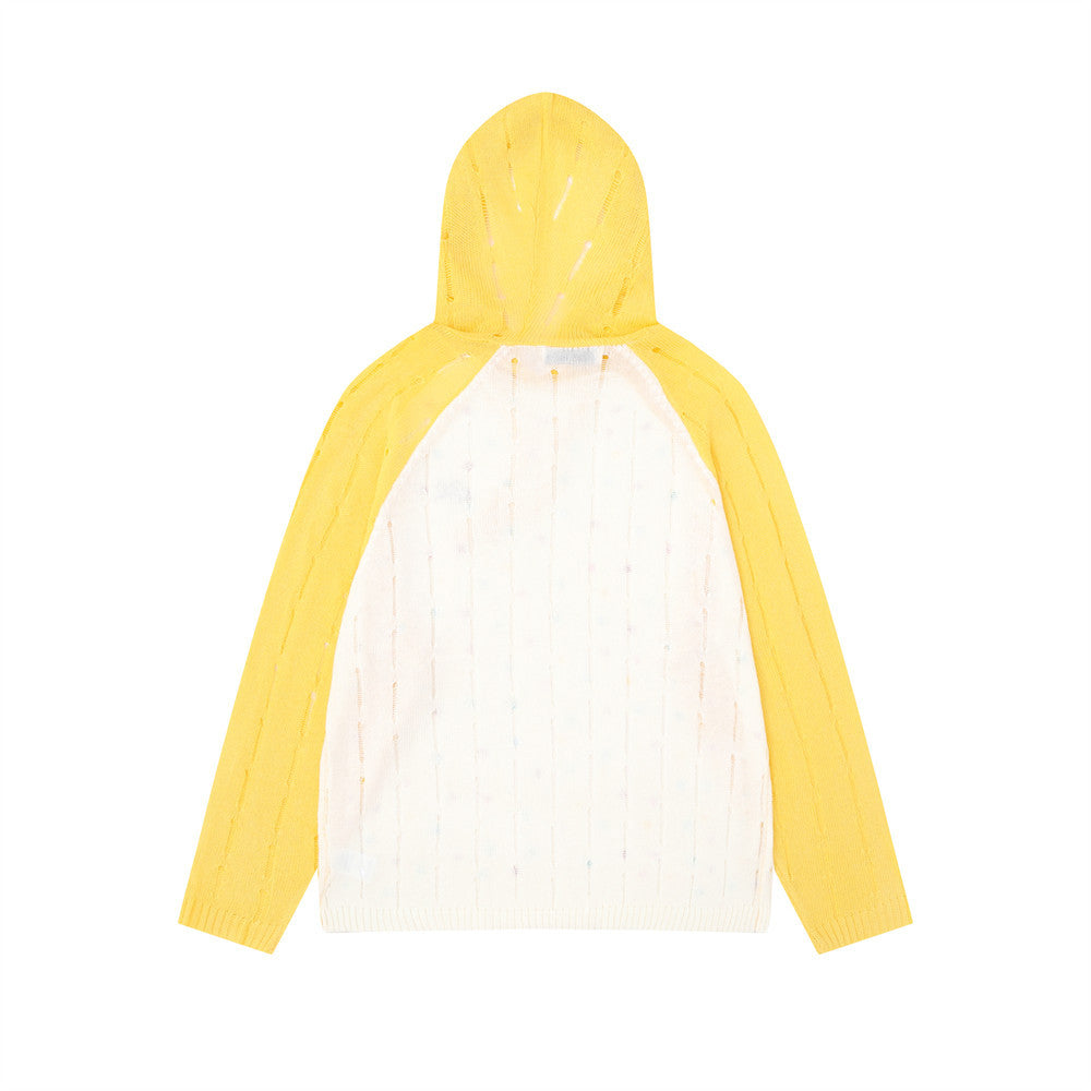 Starry Sky Splicing Color blocked Shoulder Long Sleeve Hoodie Knitted Sweater