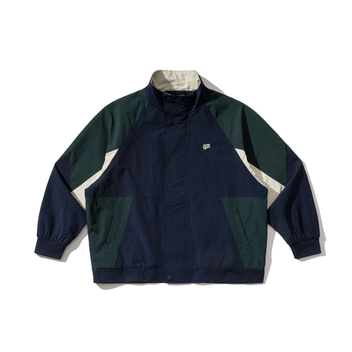 Color-block Design Zipper Stand-up Collar Loose Fit Couple Jacket