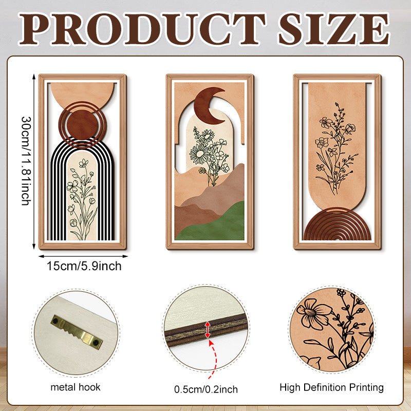 Rustic Wooden Wall Hanging Decor with Hollow Design for Bedroom and Living Room, Wall Art Decoration