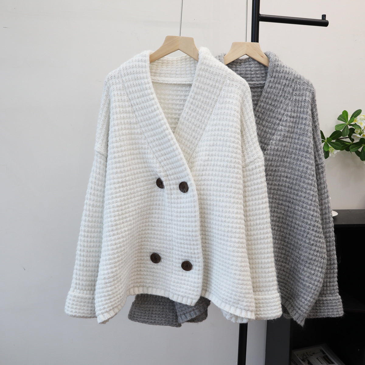 Loose long sleeved V-neck sweater