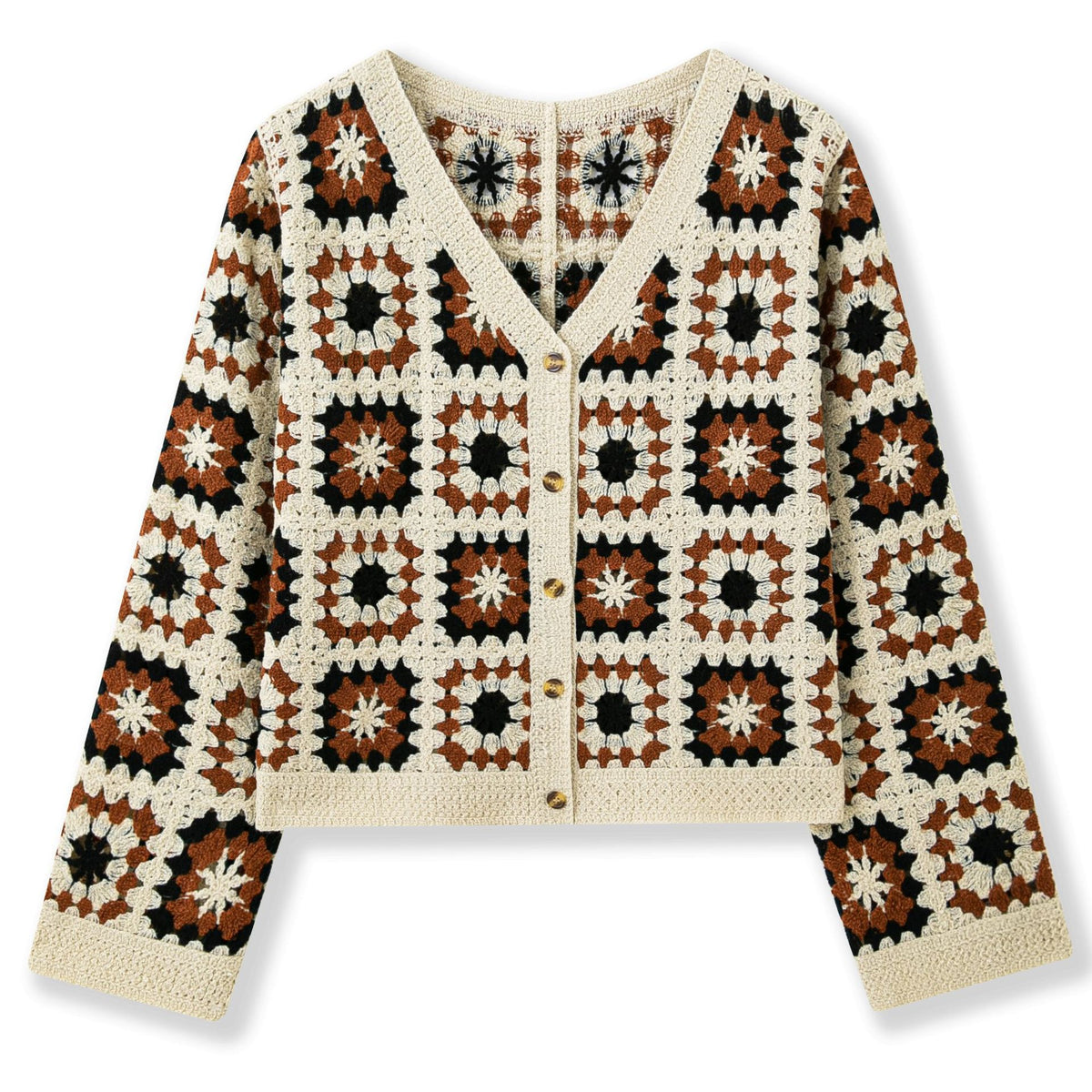 Square cardigan V-neck long sleeved hollowed out top