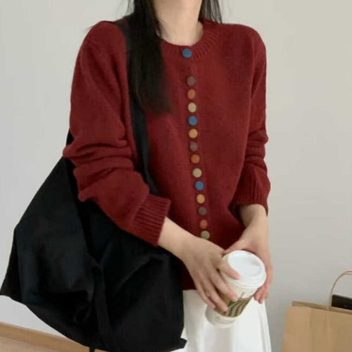 Minimally colored button knit cardigan for women