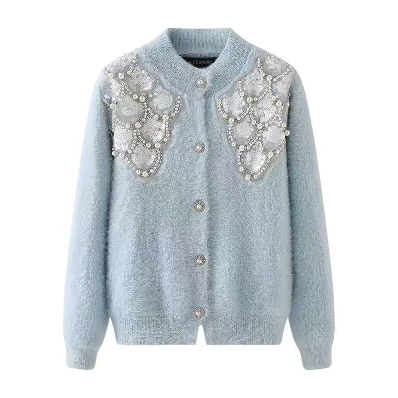 Sweet faux mink fur sweater cardigan for women