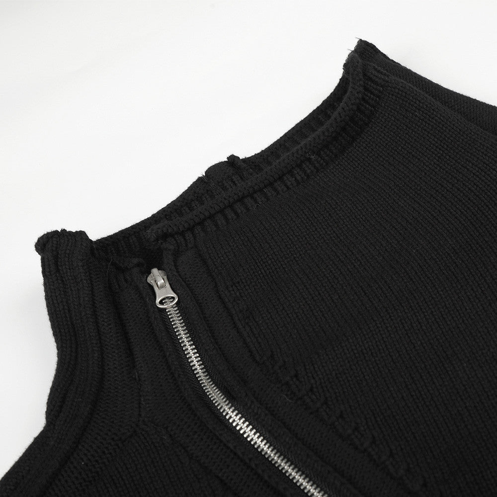 Irregular double zipper high neck sweater