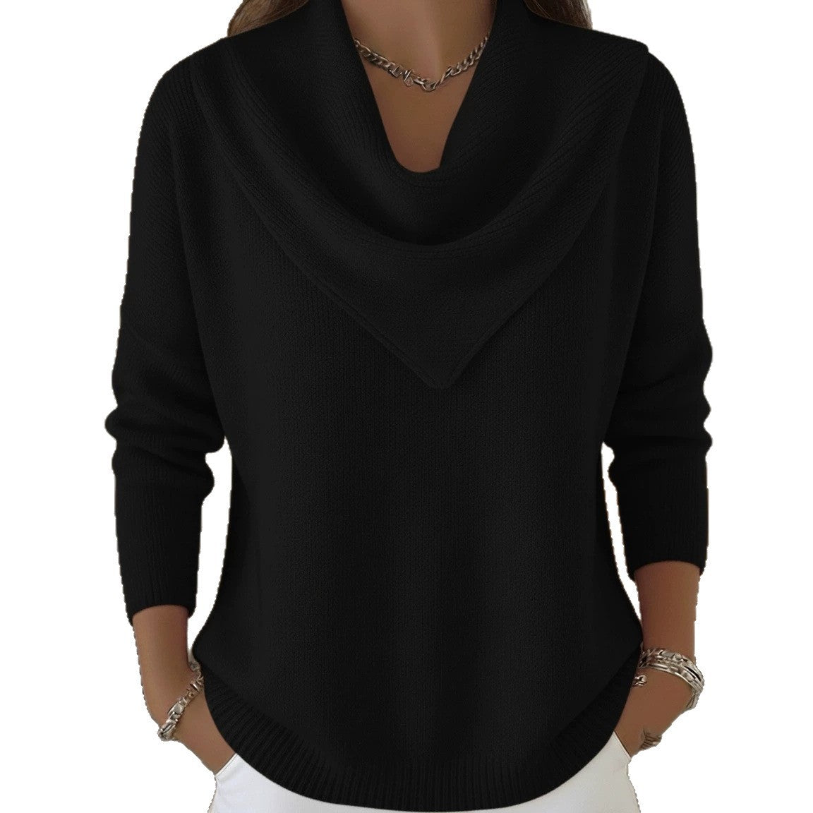 Solid color long sleeved sweater for autumn and winter