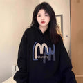Chic Hooded Sweatshirt for Women with Letter Print, Loose Fit, Thick Fleece Lined