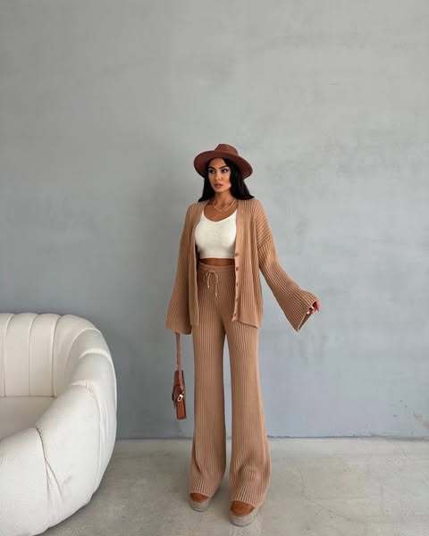 Casual Women's Solid Color Long Sleeve Buttoned Cardigan and Pants Set