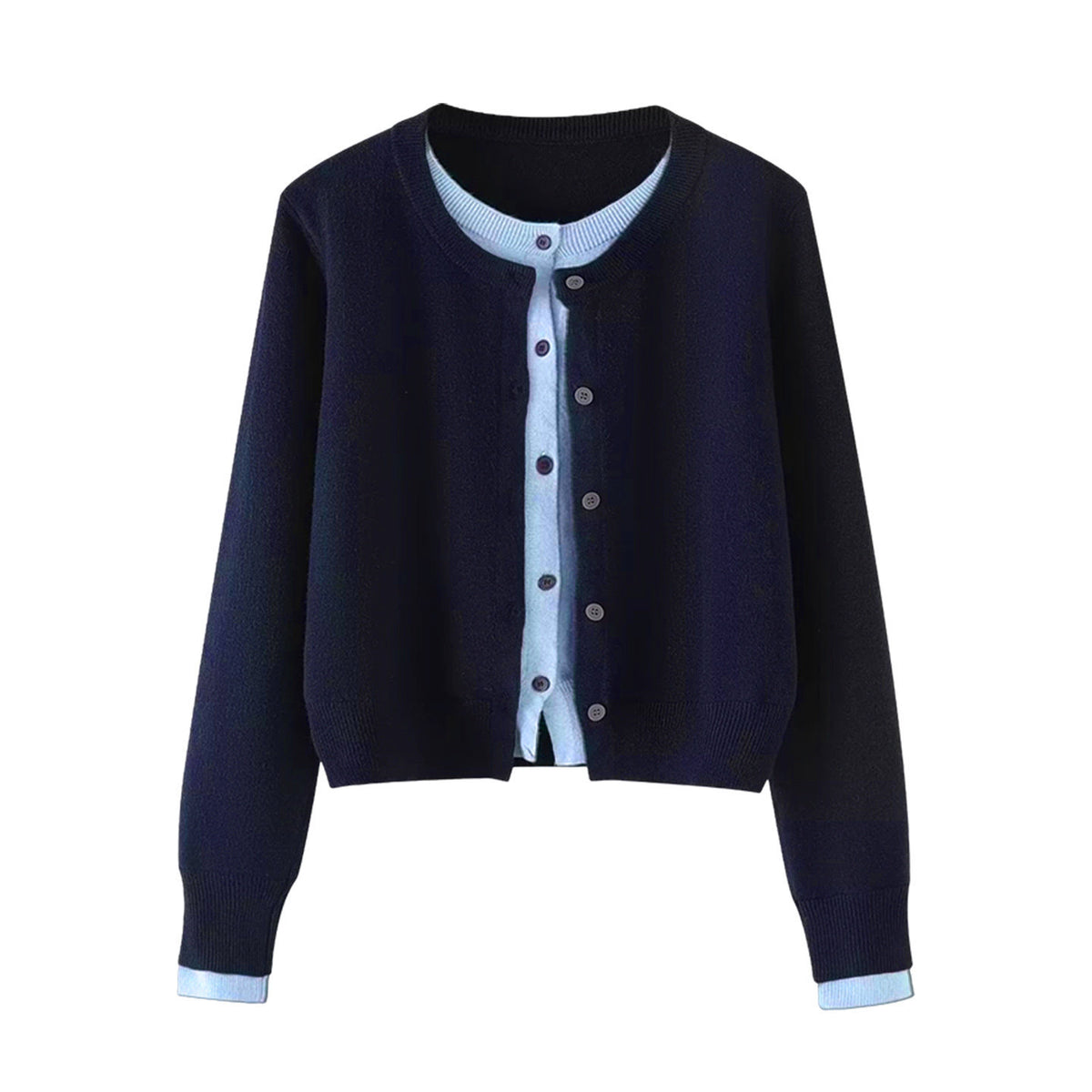 Single breasted contrasting color splicing fake two-piece jacket