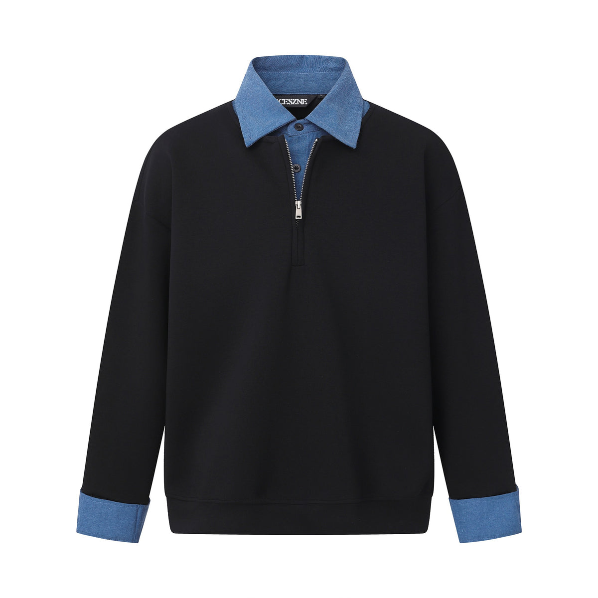 Shirt-style  Long Sleeve Mock Two-Piece Design Loose Fit Hoodie for Men