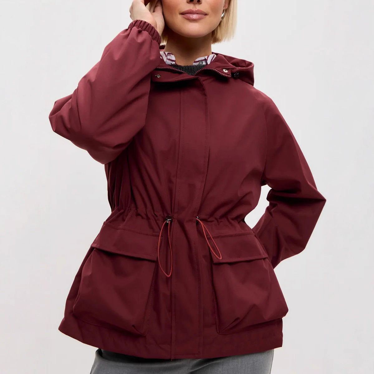 Women's Hooded Long Sleeve Waterproof Parka Outdoor Hiking Jacket