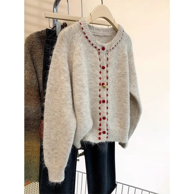 Sweet and soft round neck knitted cardigan for women