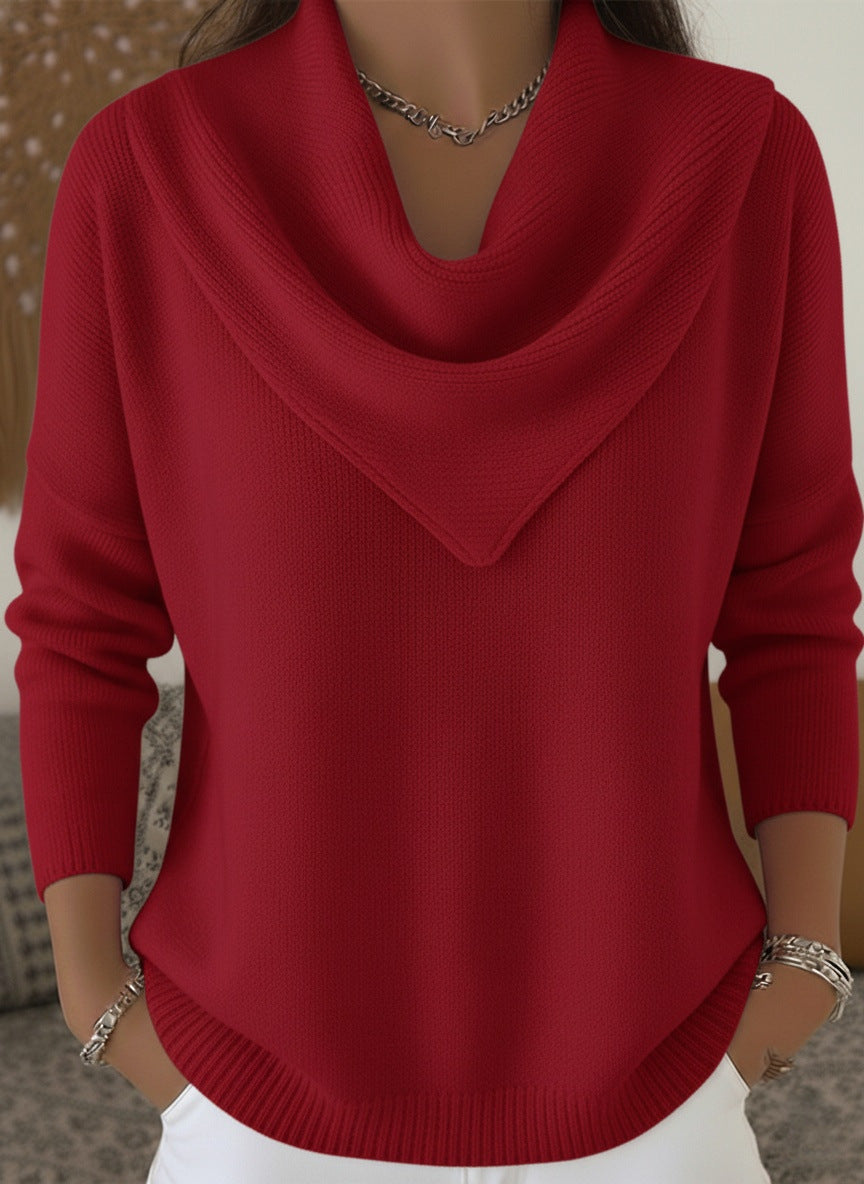 Solid color long sleeved sweater for autumn and winter