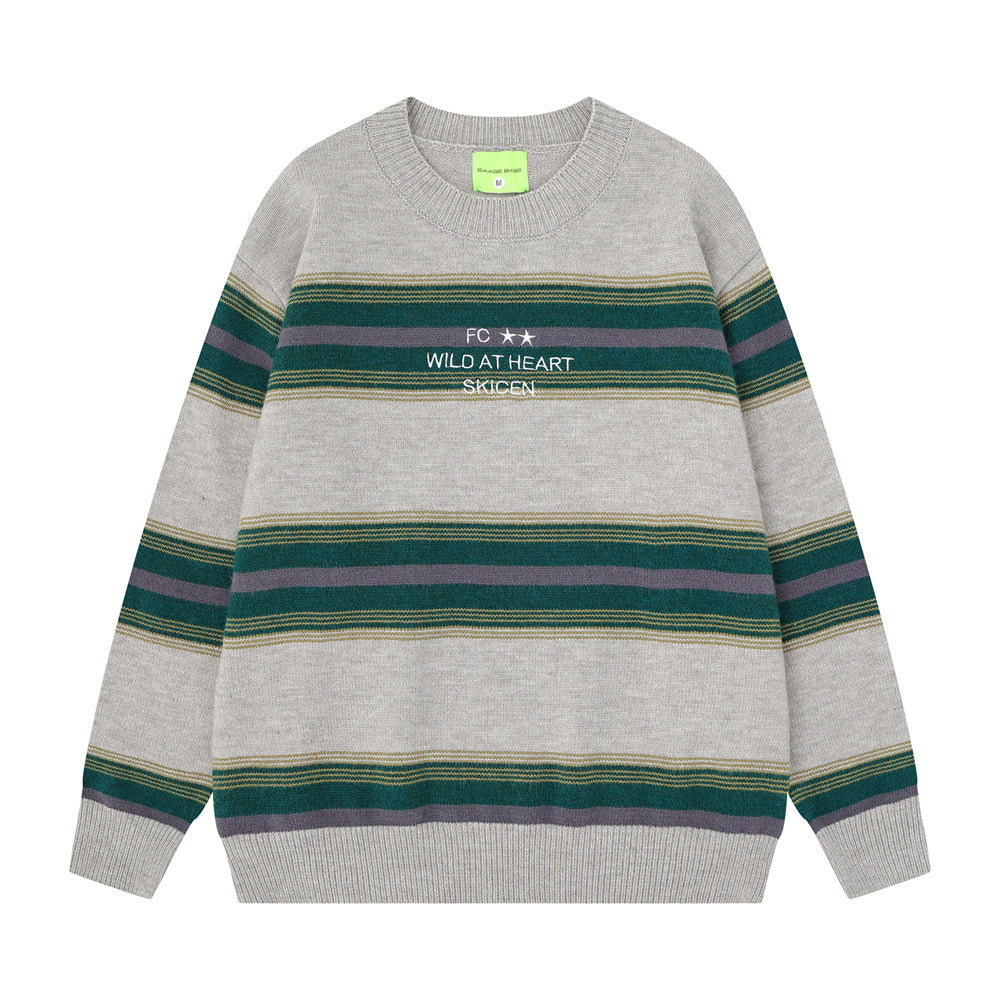 Contrast striped round neck sweater
