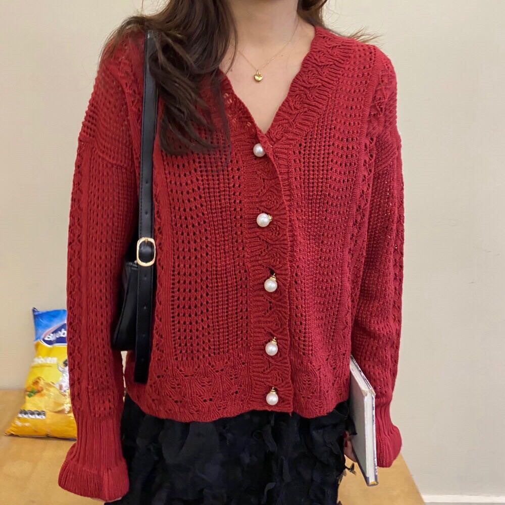 Loose hollow knitted top thin jacket