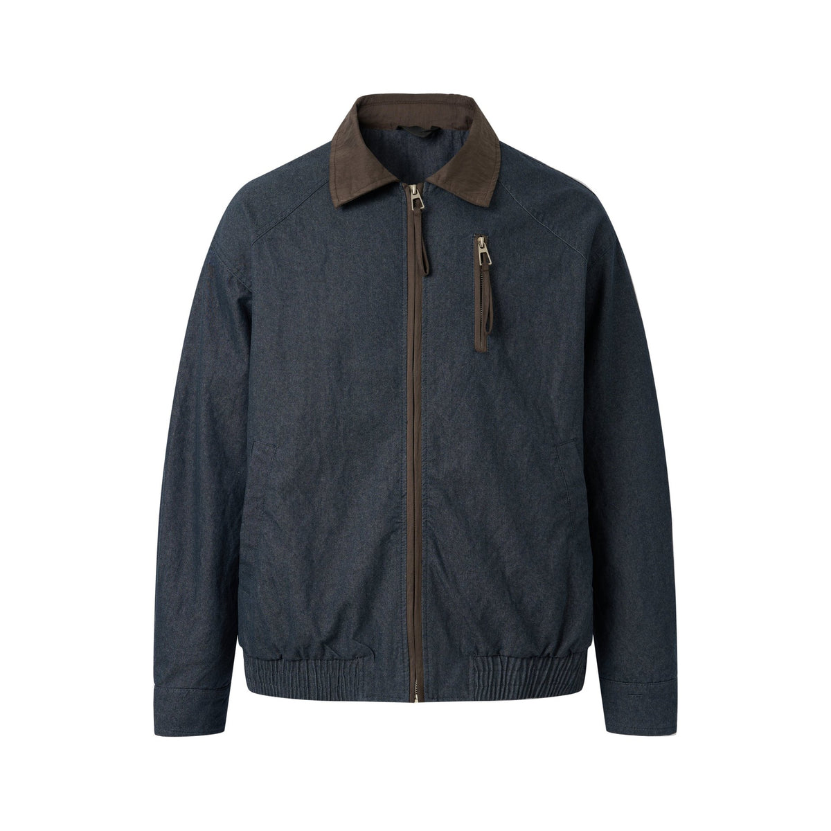 Patchwork Flip Collar Denim Jacket for Men Loose Fit Casual Coat