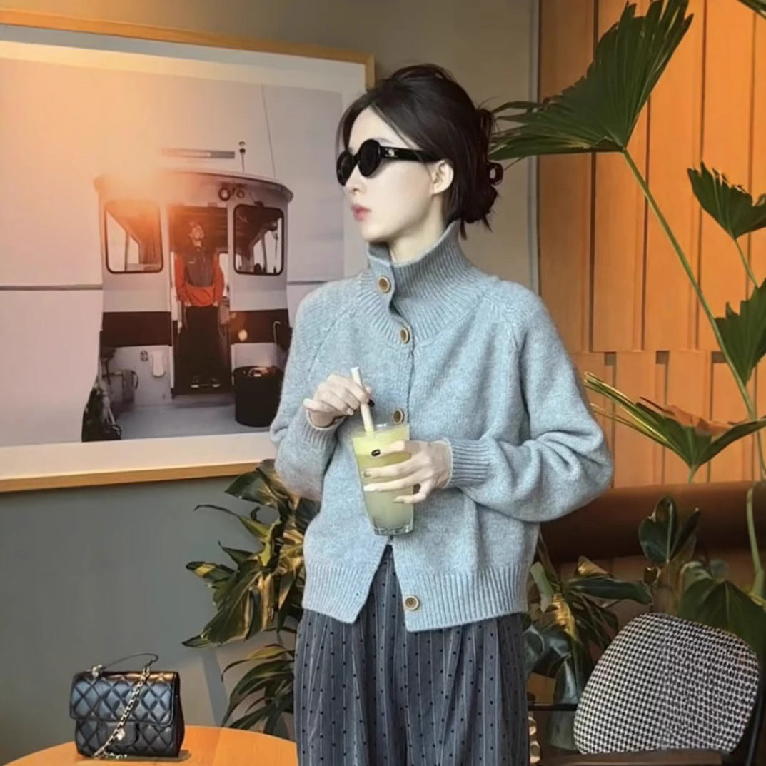 Orange turtleneck sweater jacket for women in autumn and winter