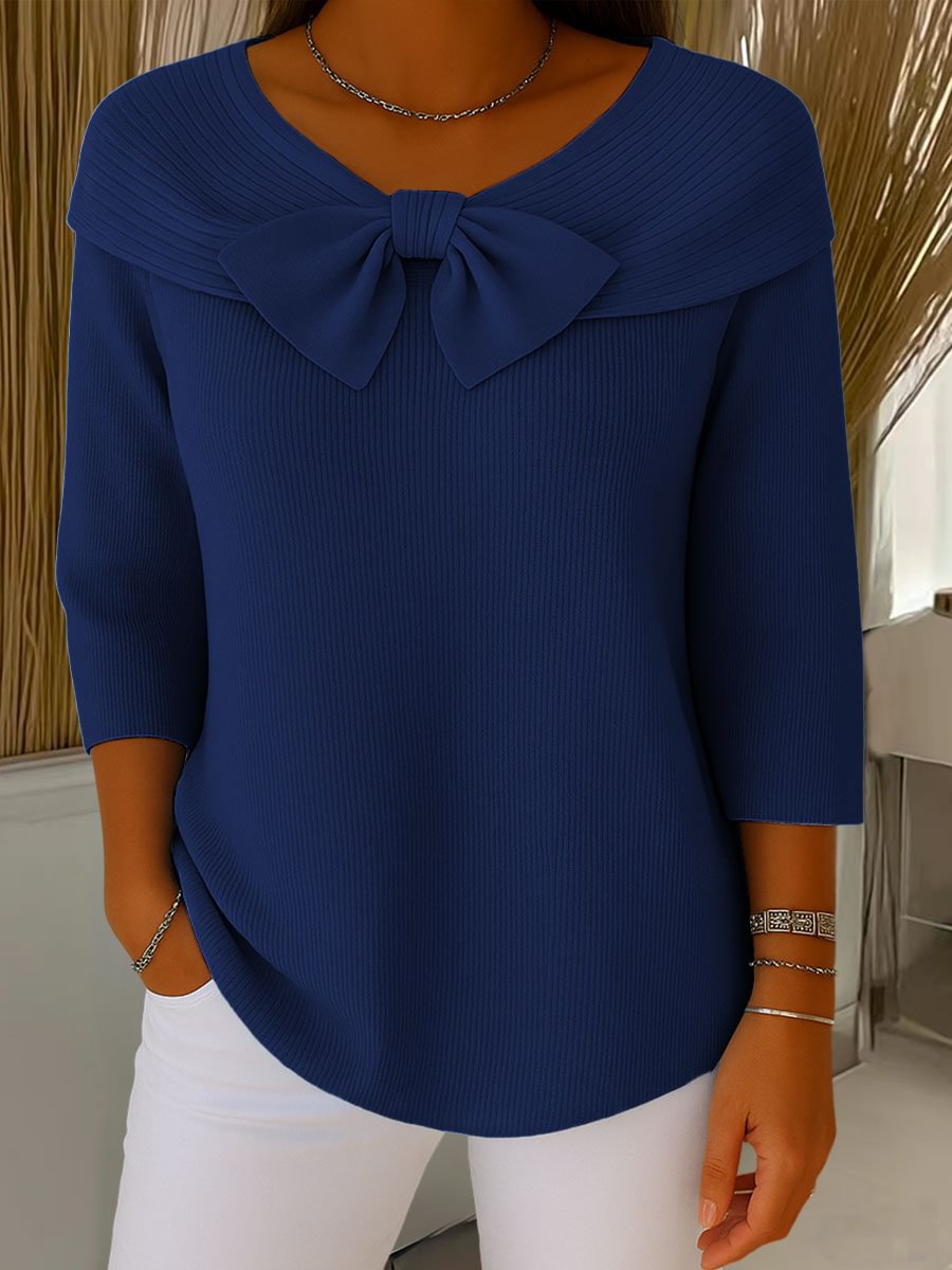 French long sleeved shirt with bow tie sweater for women