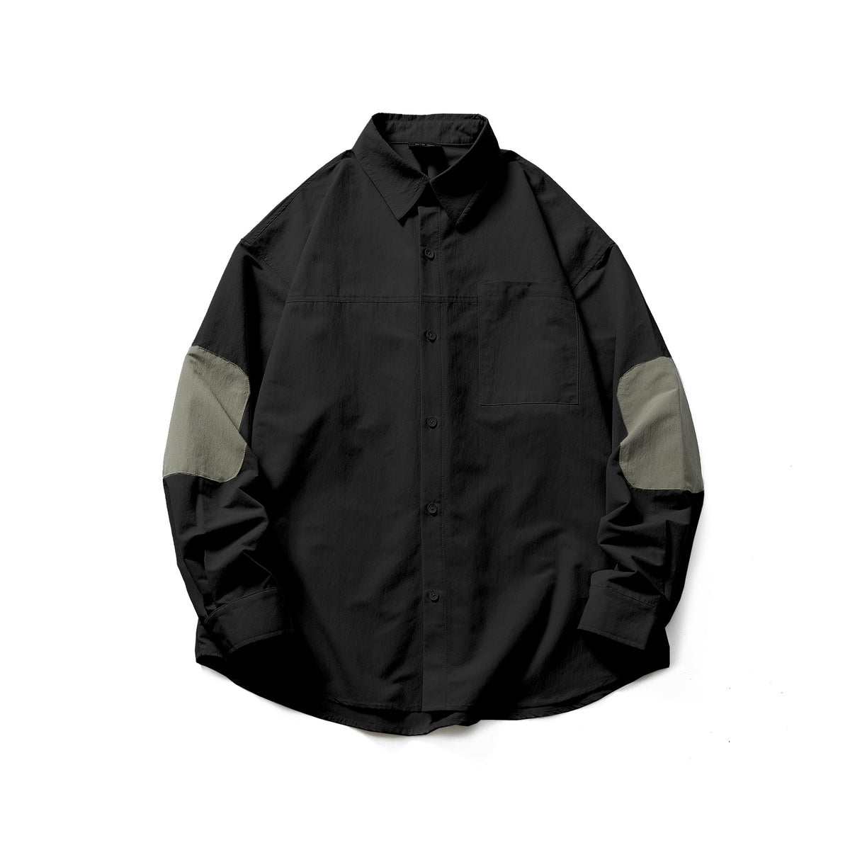 Patchwork Color-Blocking Long Sleeve Shirt, Cool Loose Fit Casual Button-Up Shirt