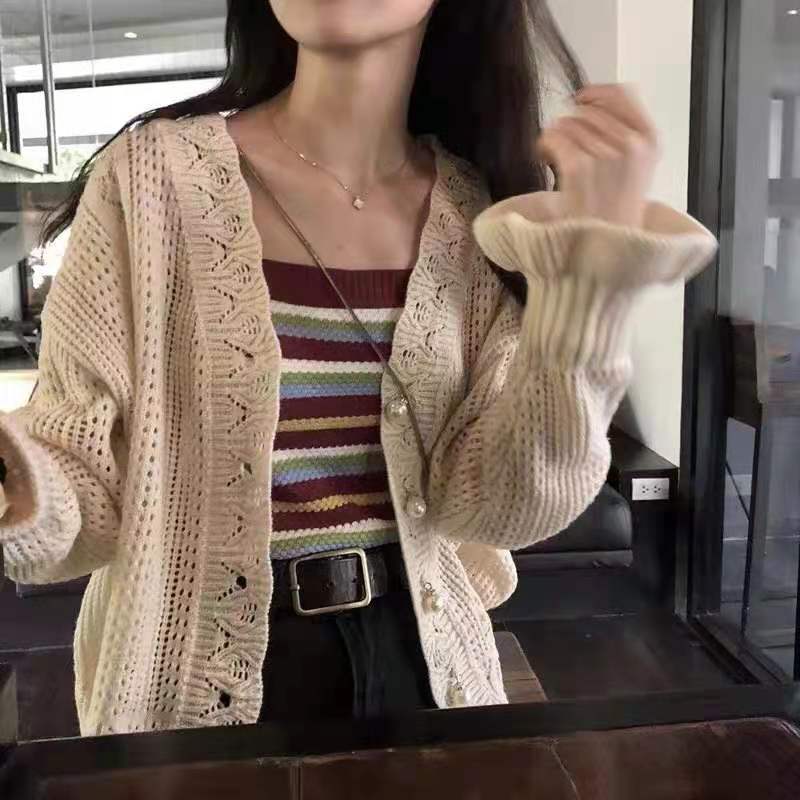 Loose hollow knitted top thin jacket