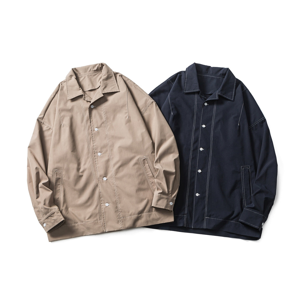 Solid Color Long Sleeve Button Closure  Notched Collar Loose Fit Men's Shirt Jacket