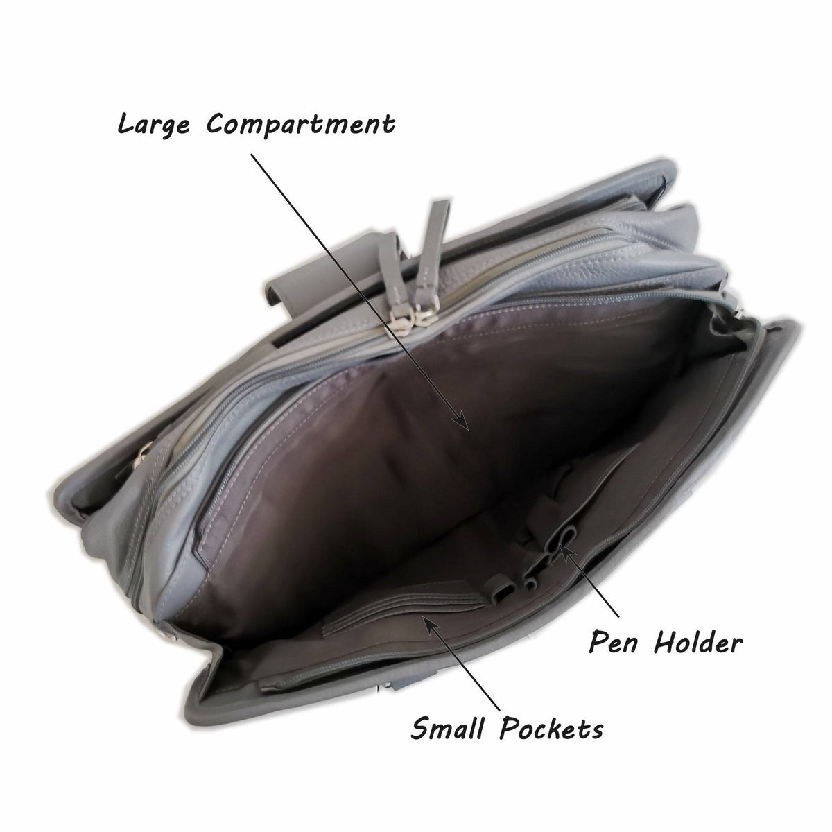Leather Briefcase, Grey