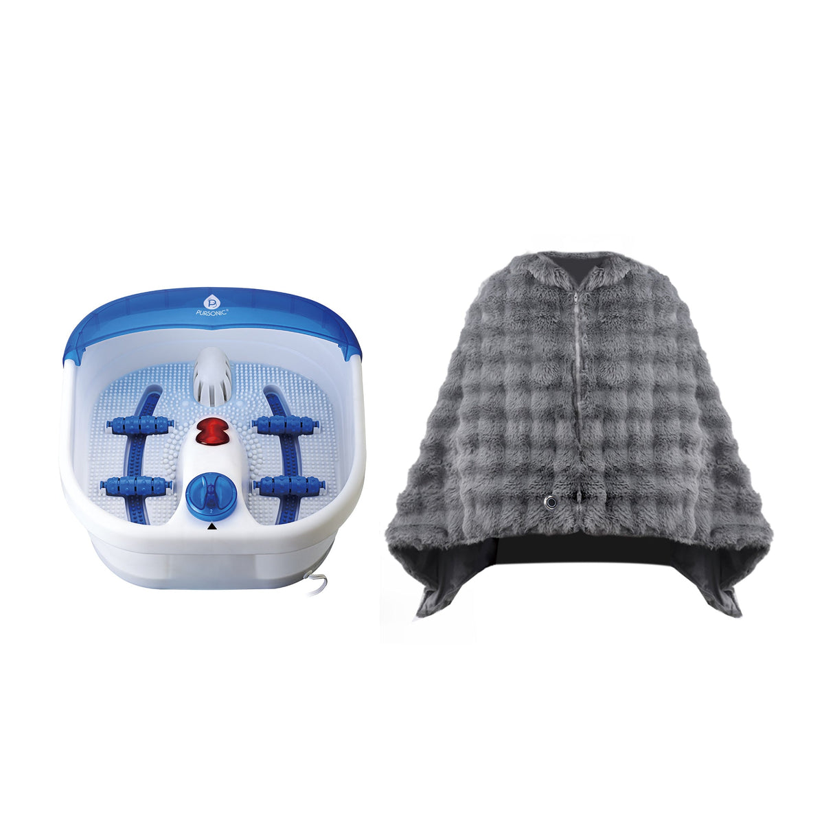 Electric Heated Poncho Shawl & Heated Vibrating Foot Spa Set