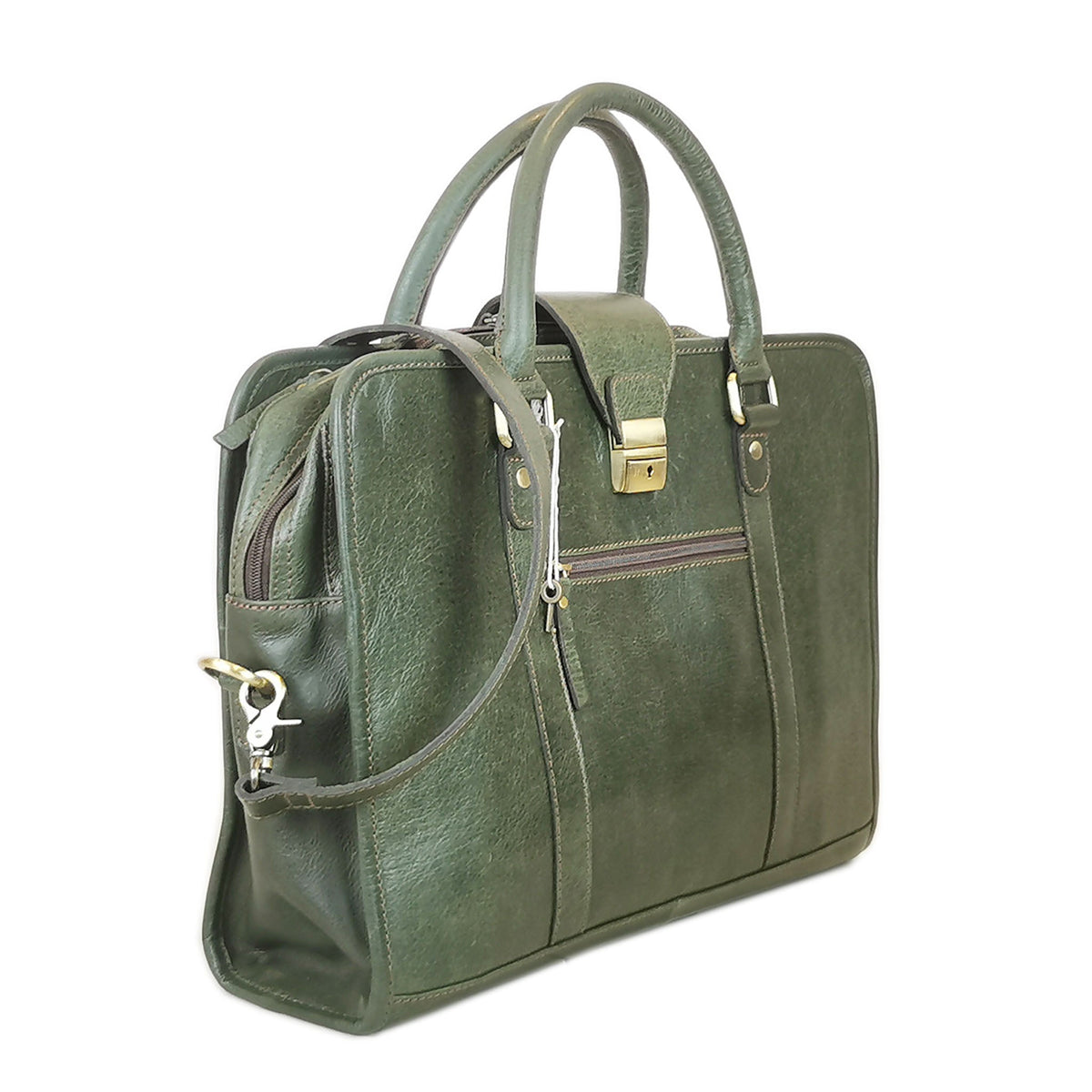 Leather Briefcase, Olive Green