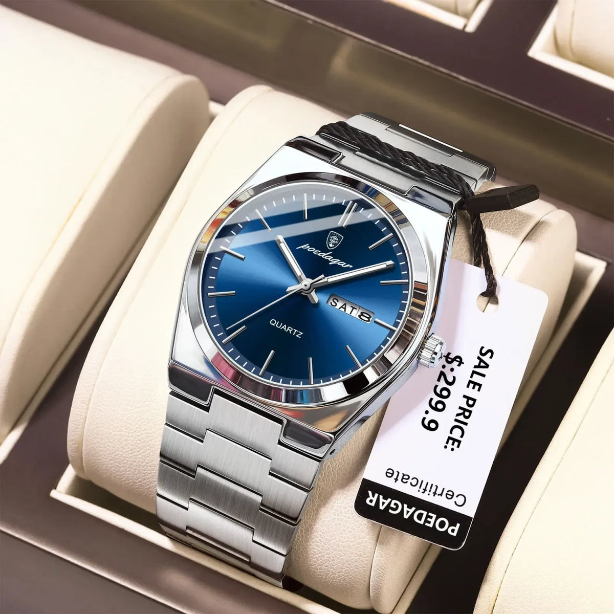 Color: Brown - POEDAGAR Luxury Watch For Man Waterproof Luminous Date Week Stainless Steel Men Watc