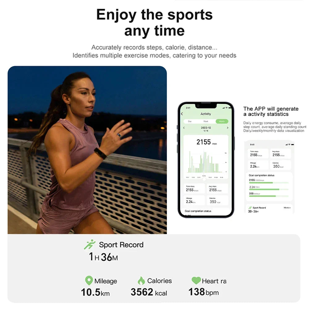 Titanium Steel Smart Ring with Health Monitoring, IP68 Waterproof, and Multi-sport Modes