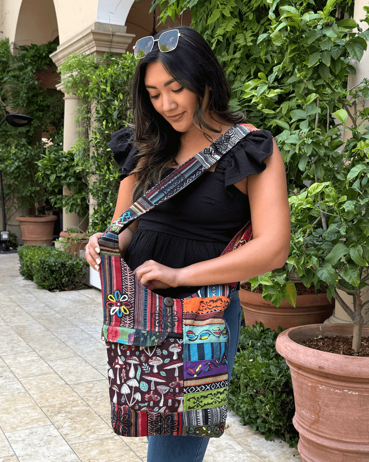 Kathmandu Collection Tribal Stripe Patchwork Hobo Bag