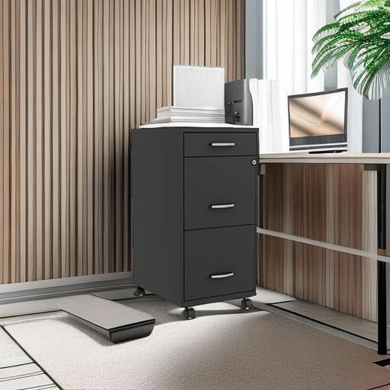 Black 3 Drawer Mobile File Cabinet With Locking Top Drawers