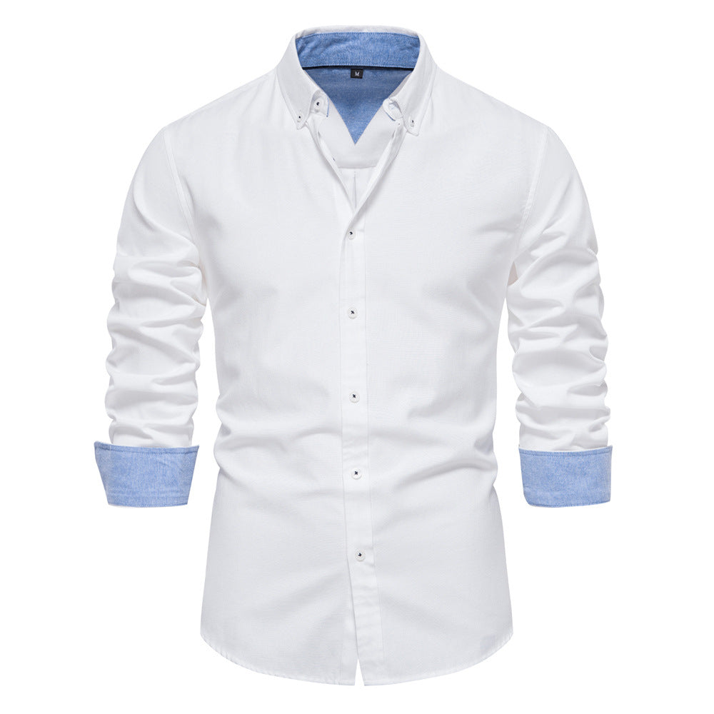 Autumn 2026 New Cross-border European-size Slim-fit Shirt Men's Casual All-match Fashionable Solid Color Long-sleeved Shirt Men's Wear